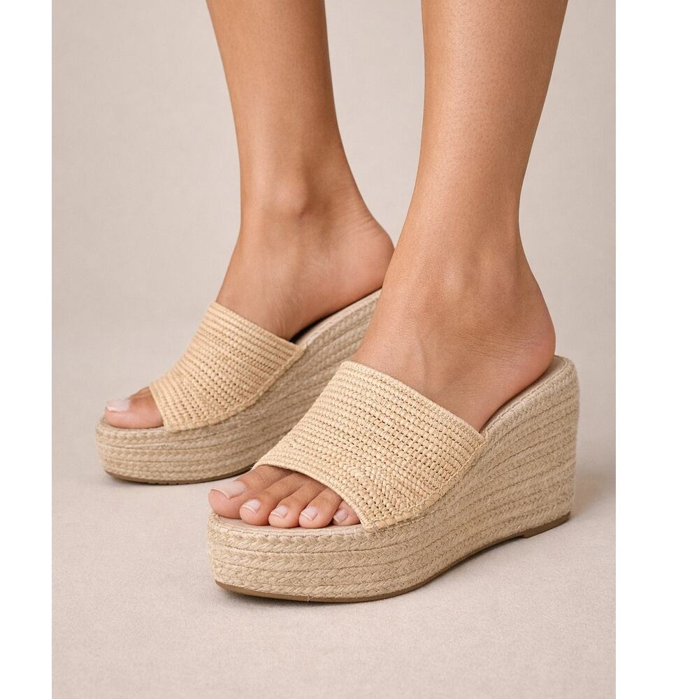 Bibi Lou Raffia Platform Espadrille Wedge Slide Sandals Natural 38